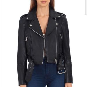 AVEC LES FILLES Leather Belted Biker Moto Jacket